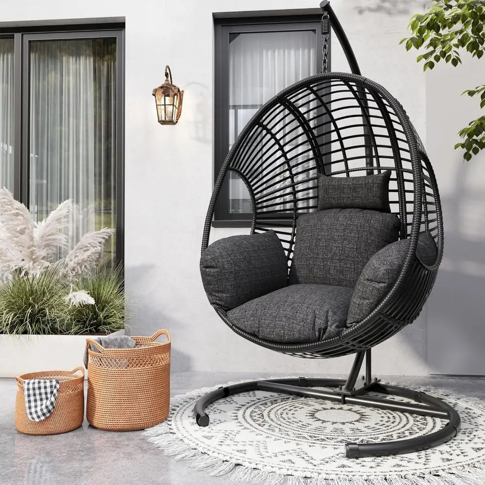 Wicker Hanging Egg Chair With Stand Indoor Or Outdoor Use