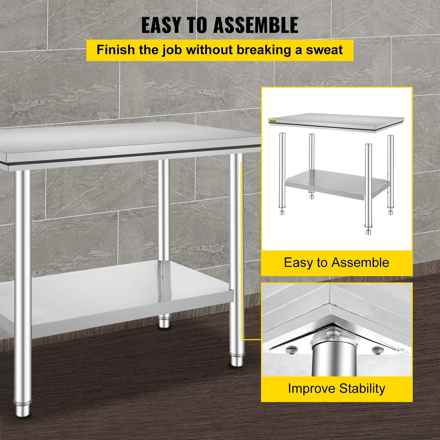 Hygienic Stainless Steel Work Table With Undershelf