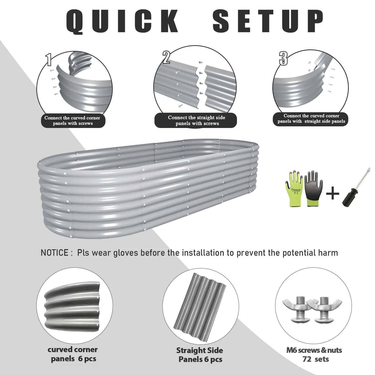 Tramull Galvanized Raised Garden Bed Kit Oval Metal Planter Box