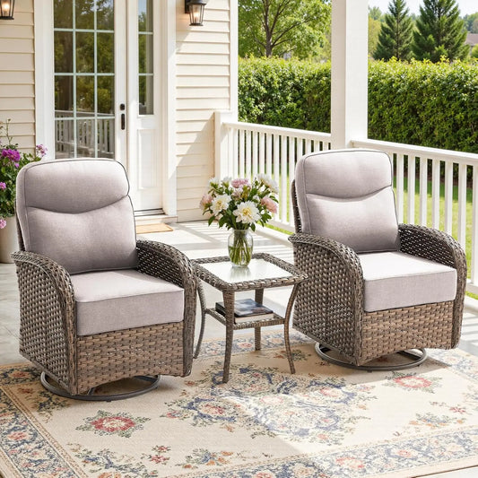 Three Piece Outdoor Patio Set With Cushions Swivel Rockers Table