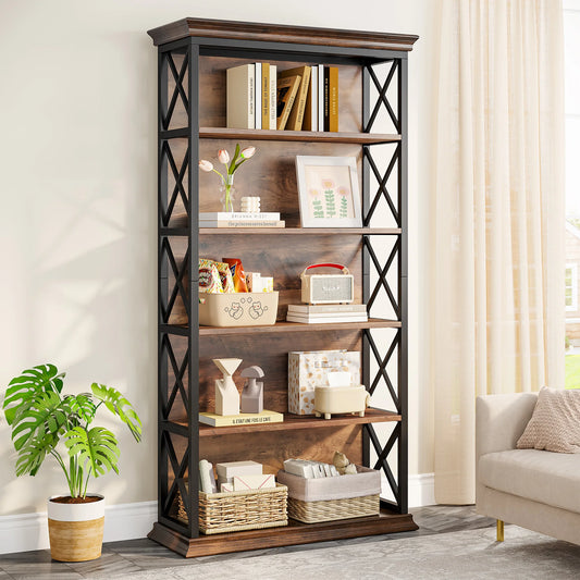 Tribesigns 5 Tier Floor Bookcase Industrial Wood Shelves