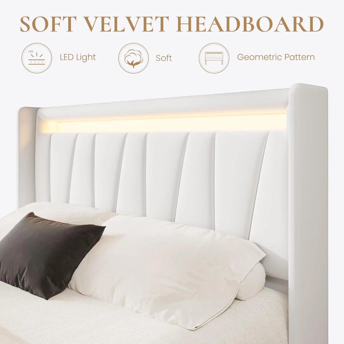 Velvet Bed Frame With Led Lighting And Charging Station