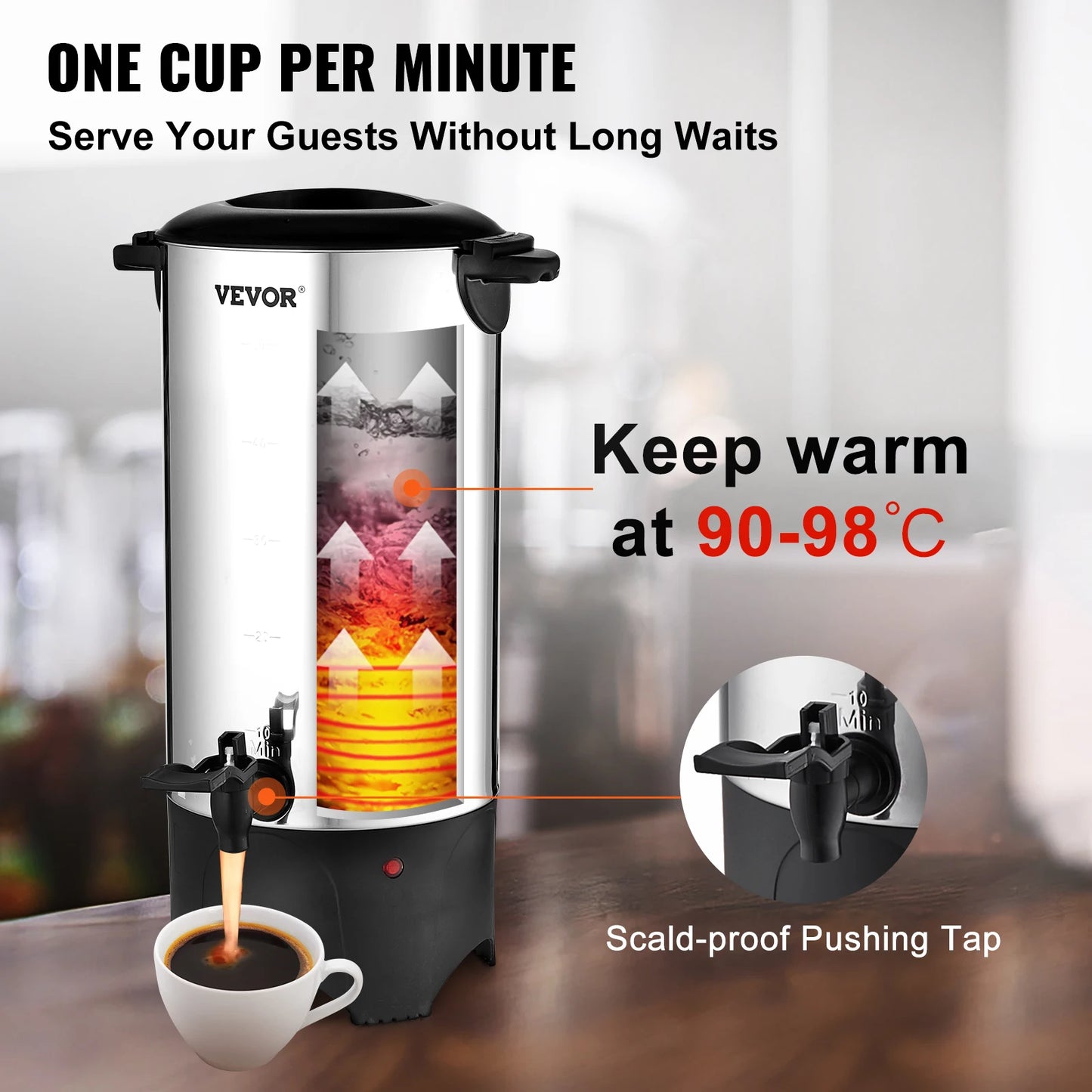 SucceBuy 50 Cup Commercial Coffee Urn Stainless Steel 1000W
