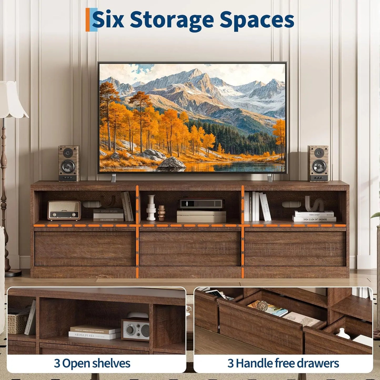 HiMISS Modern TV Stand With Storage 3 Drawers Open Shelves