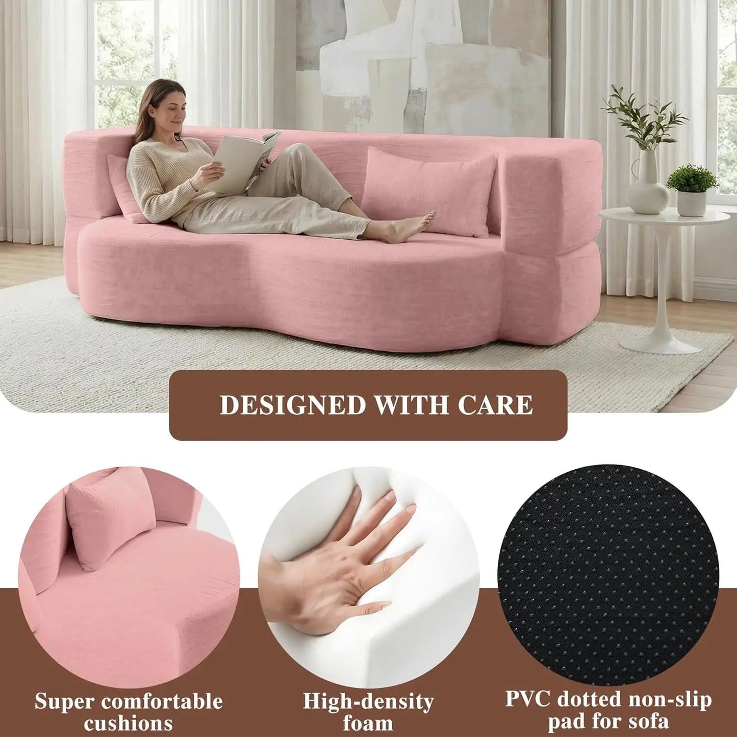 Convertible Sofa Bed 2-In-1 Teddy Fabric Loveseat