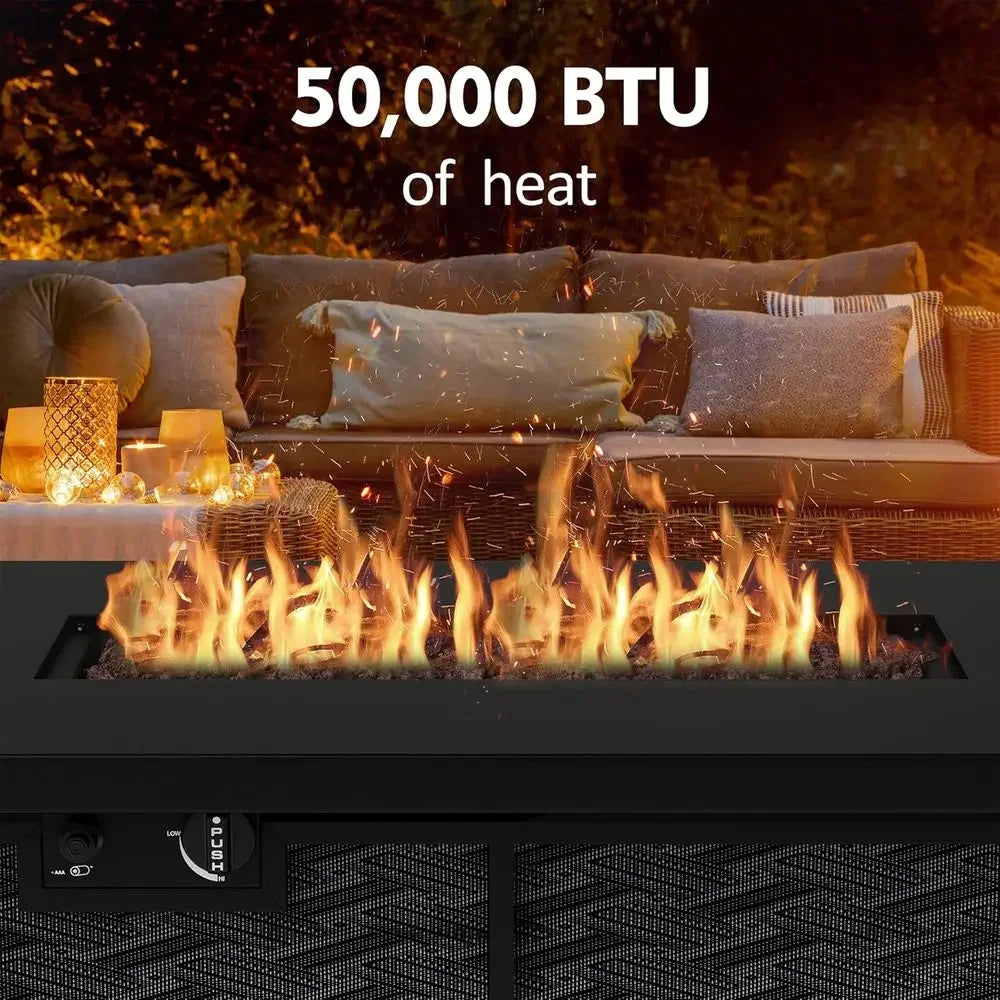 Outdoor Gas Fire Pit Table With 50,000 BTU Removable Lid