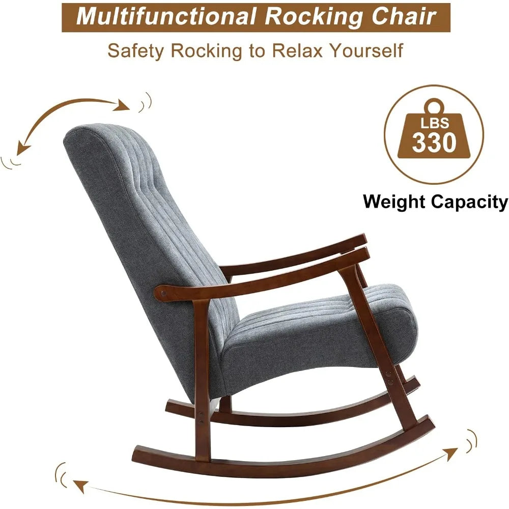 RBXC Upholstered Rocking Chair With Fabric Seat And Solid Wood Frame