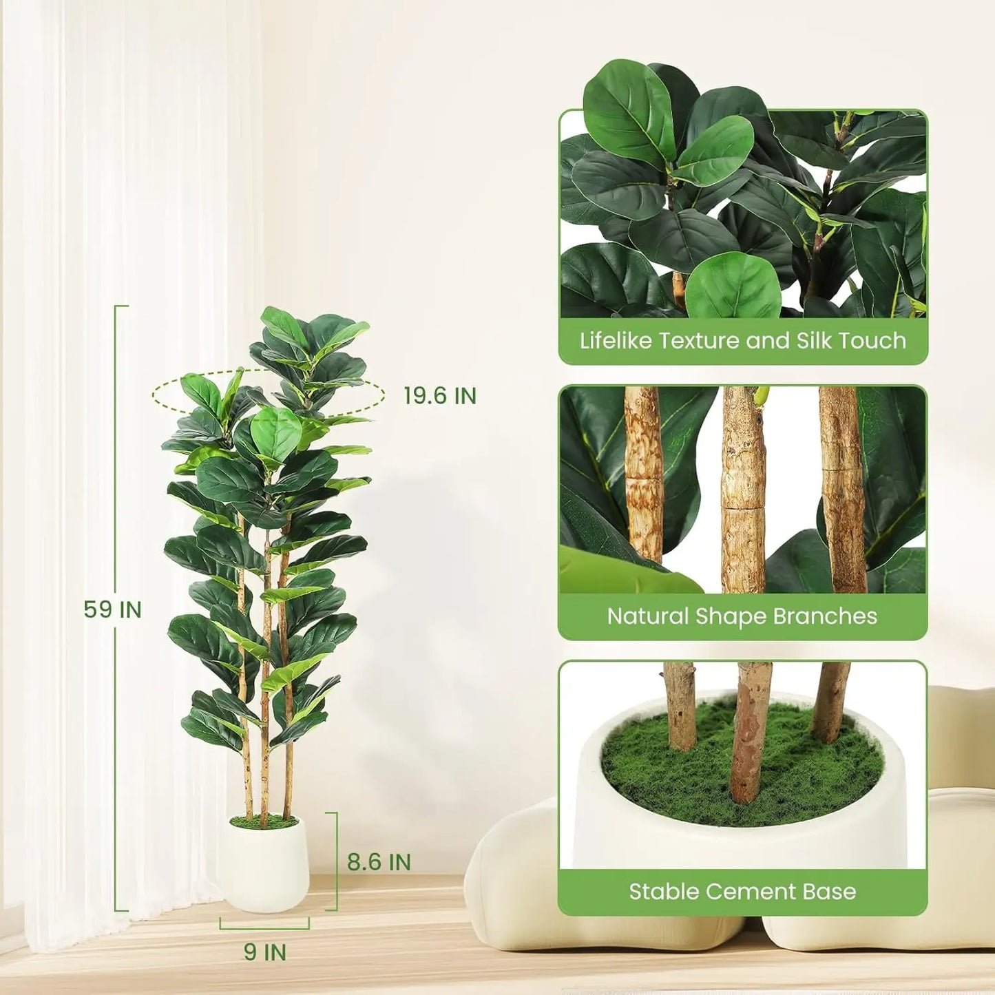HiMISS Fiddle Leaf Fig Tree With Pot Artificial Plant