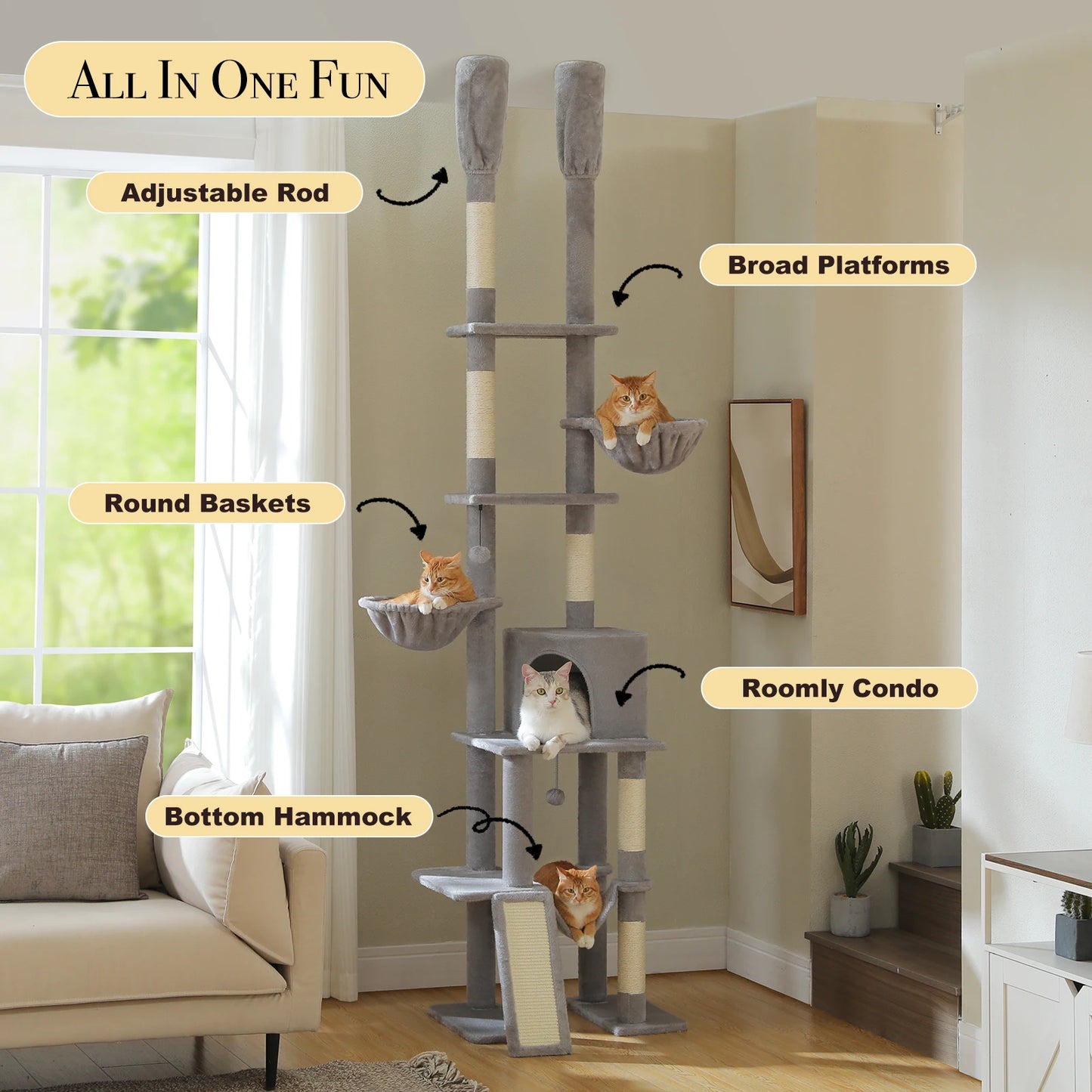 PAWZ Road Cactus Cat Tree Floor To Ceiling Tower Premium