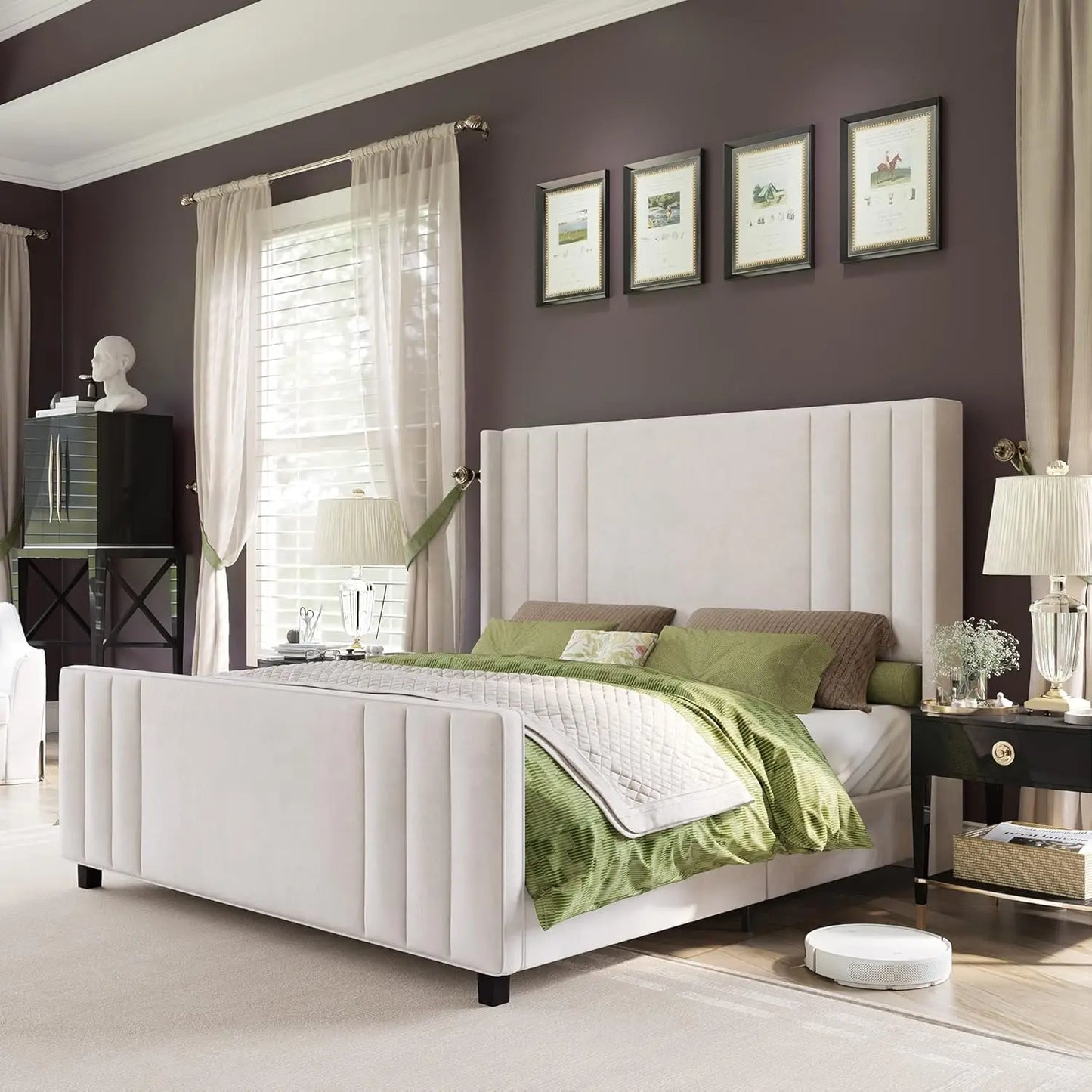 Velvet Upholstered Platform Bed Frame With Tufted Headboard