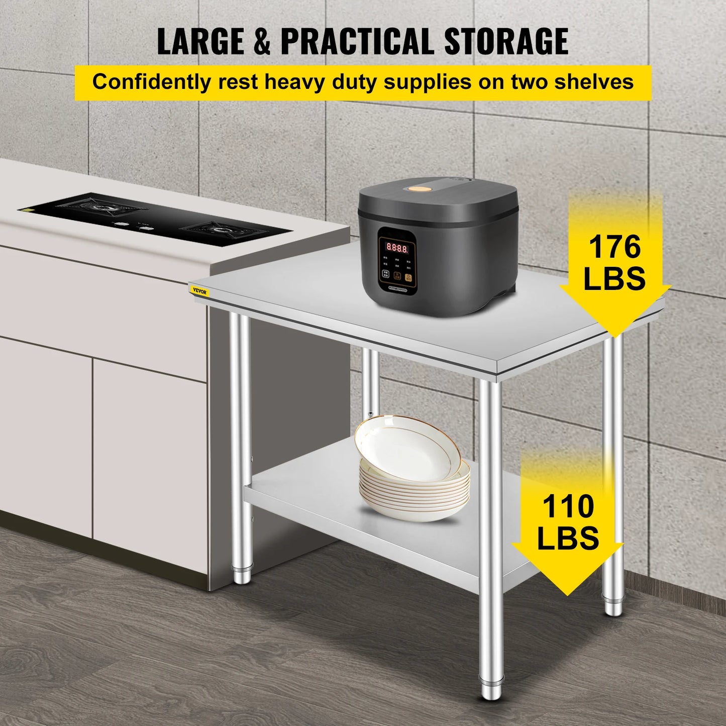 Hygienic Stainless Steel Work Table With Undershelf
