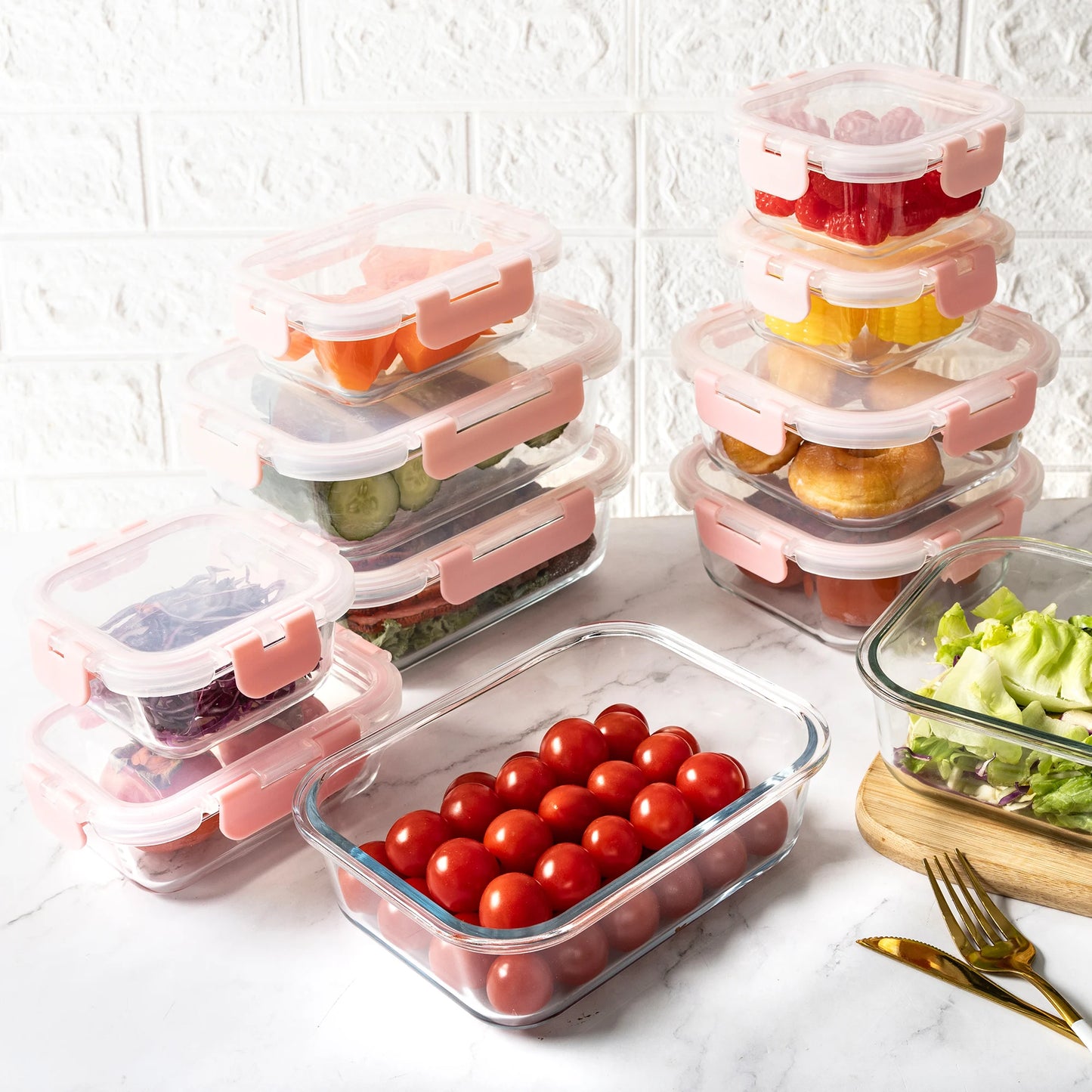 16 Piece Glass Food Storage Containers BPA Free Airtight Lids