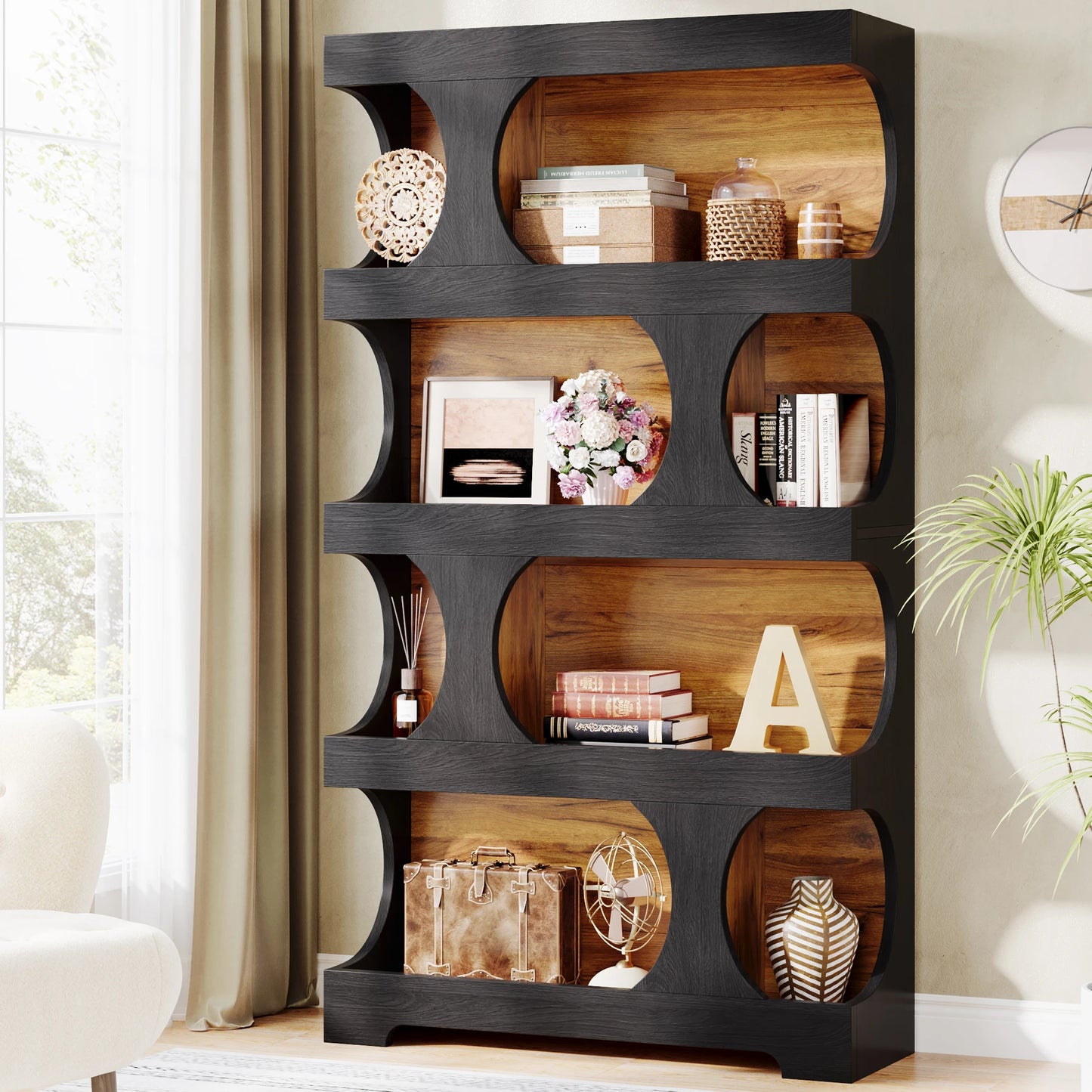 Tribesigns 4-Tier S-Shaped Bookcase Wood Shelving Unit