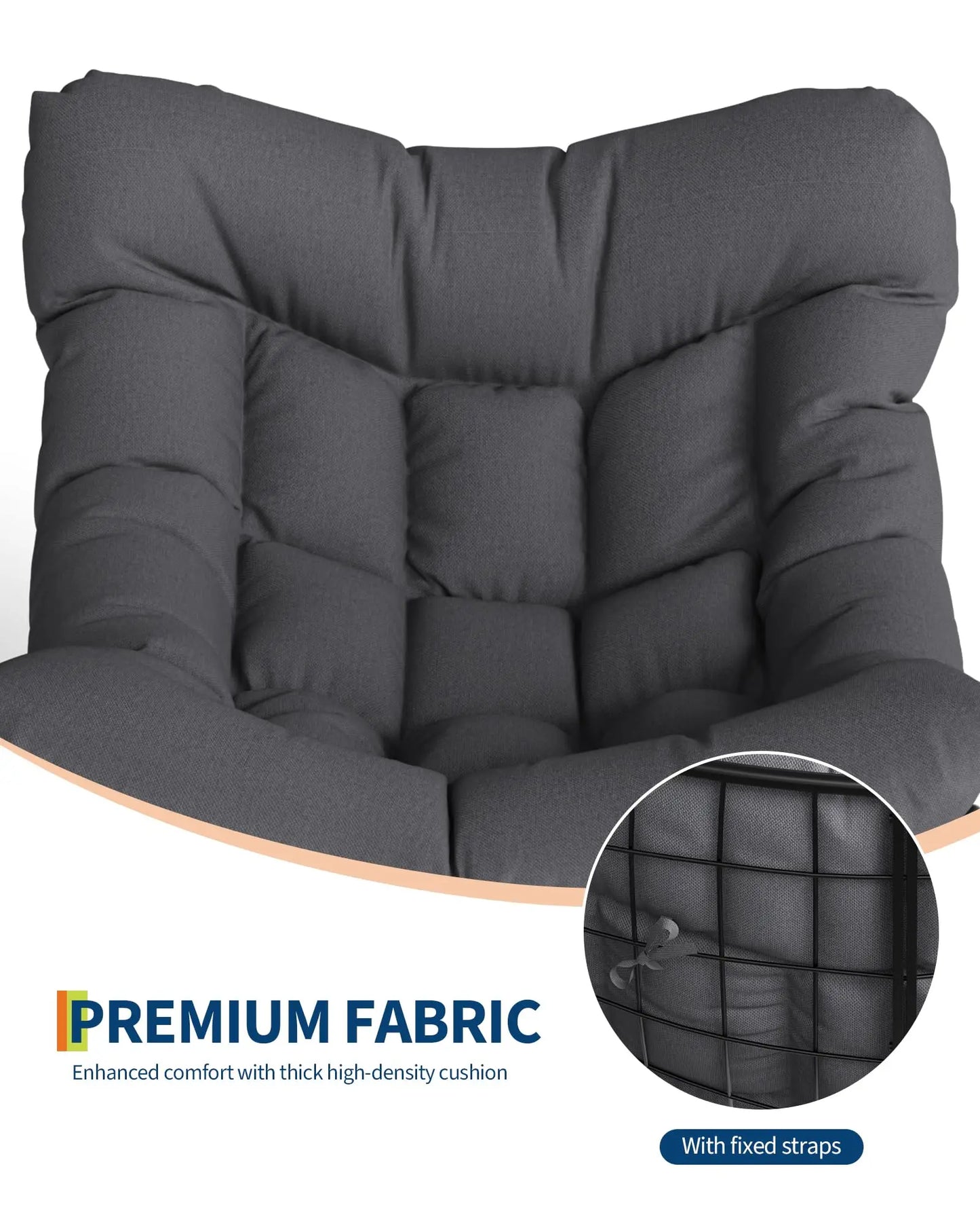 HiMISS Outdoor Papasan Rocking Chair With Ottoman And Weatherproof Cushion