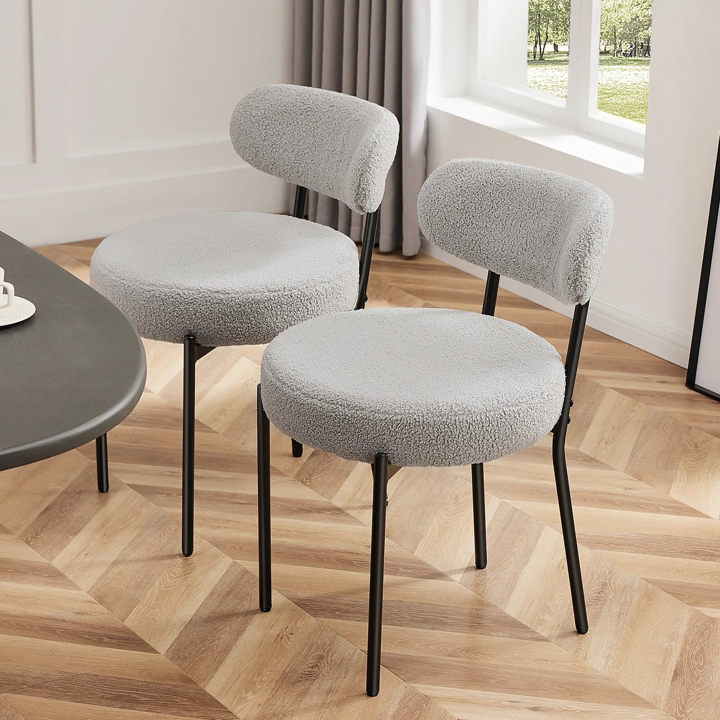 JHK Ergonomic Round Dining Chairs Set Of 2 Plush Fabric With Metal Legs