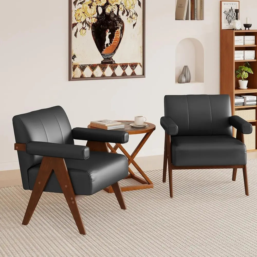 Leather Reading Accent Chairs Set 2 For Living Room