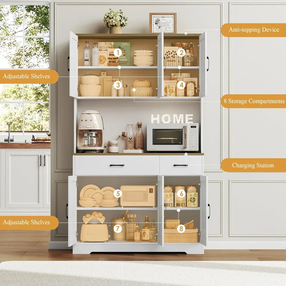 Pantry Cabinet With Charging Station And Microwave Stand