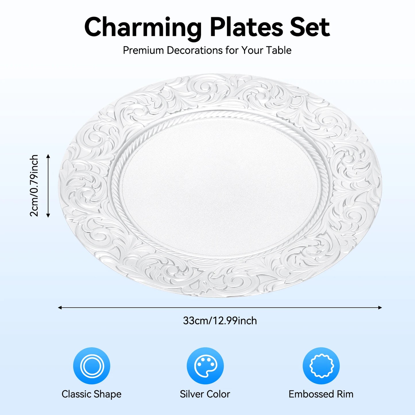 Charger Plate Set 100 Pieces Reusable Serving Platters for Weddings