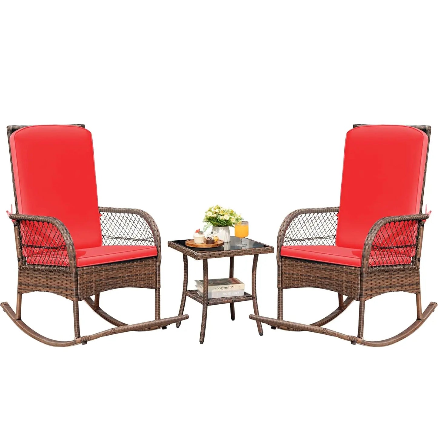 Outdoor Rocking Chairs 3 Piece Patio Set With Cushions
