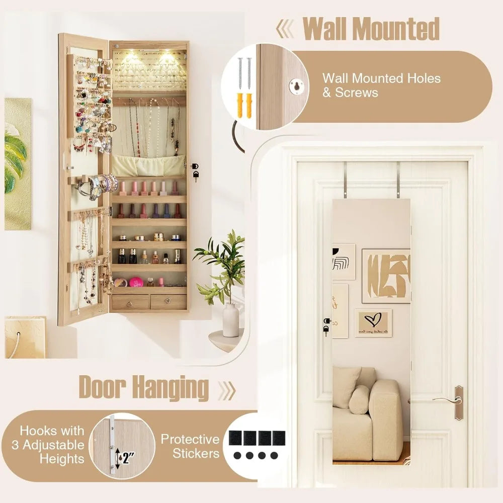 XIAOLANG Moccha Wall Mounted Jewelry Armoire With LED Lights