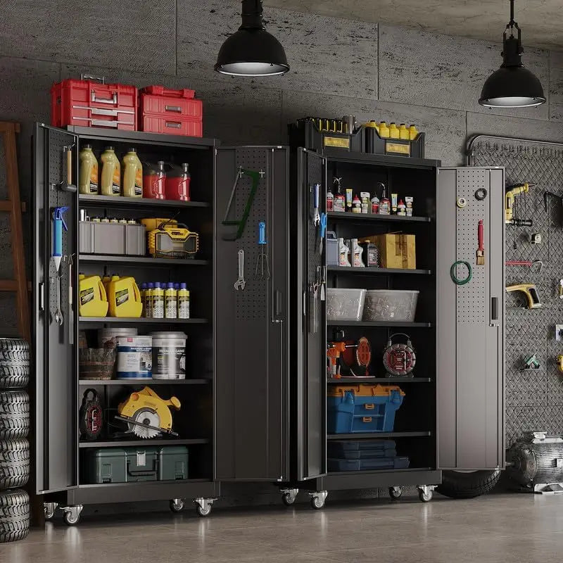 Garage Storage Cabinet With Door Pegboard Lockable Metal Cabinet