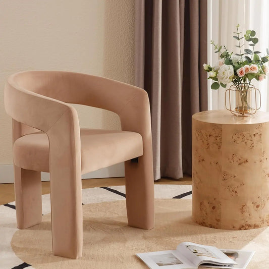 Barrel Dining Chair Upholstered Faux Leather Armchair For Living Room