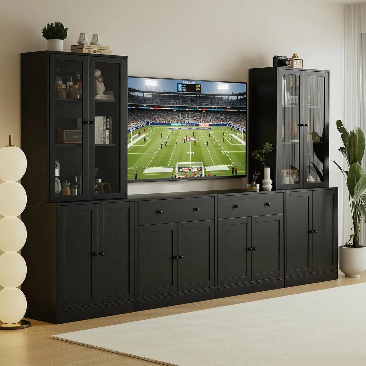 HUANZHUANG TV Console Storage With Glass And Wood Doors