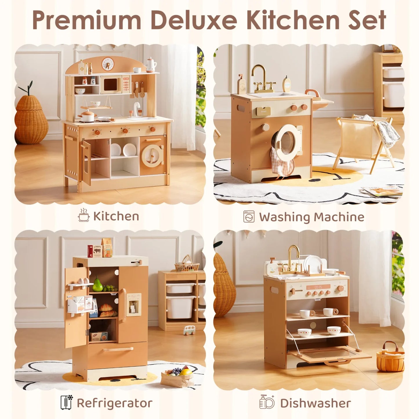 Robotime Wooden Kitchen Playset With Washing Machine And Dishwasher