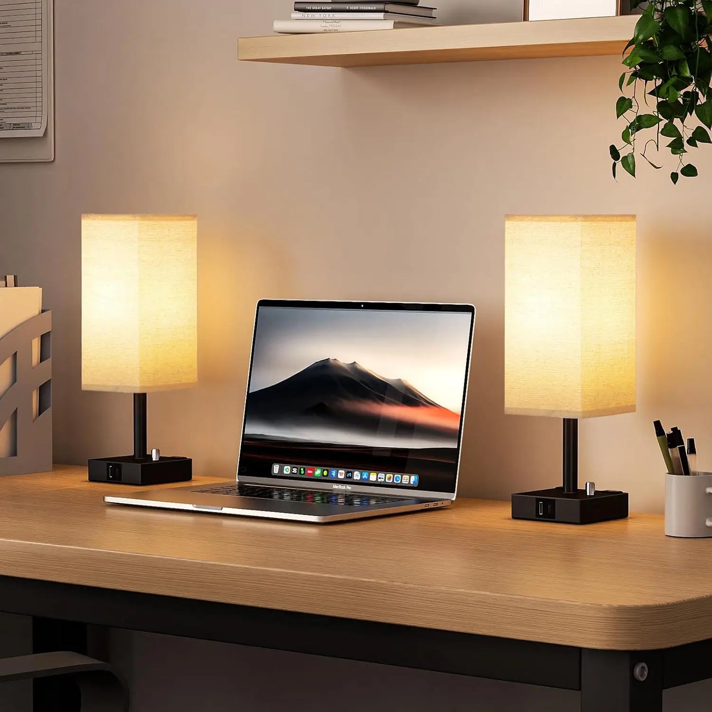 Fully Dimmable Nightstand Lamps Set Of 2 With USB C And USB A Ports