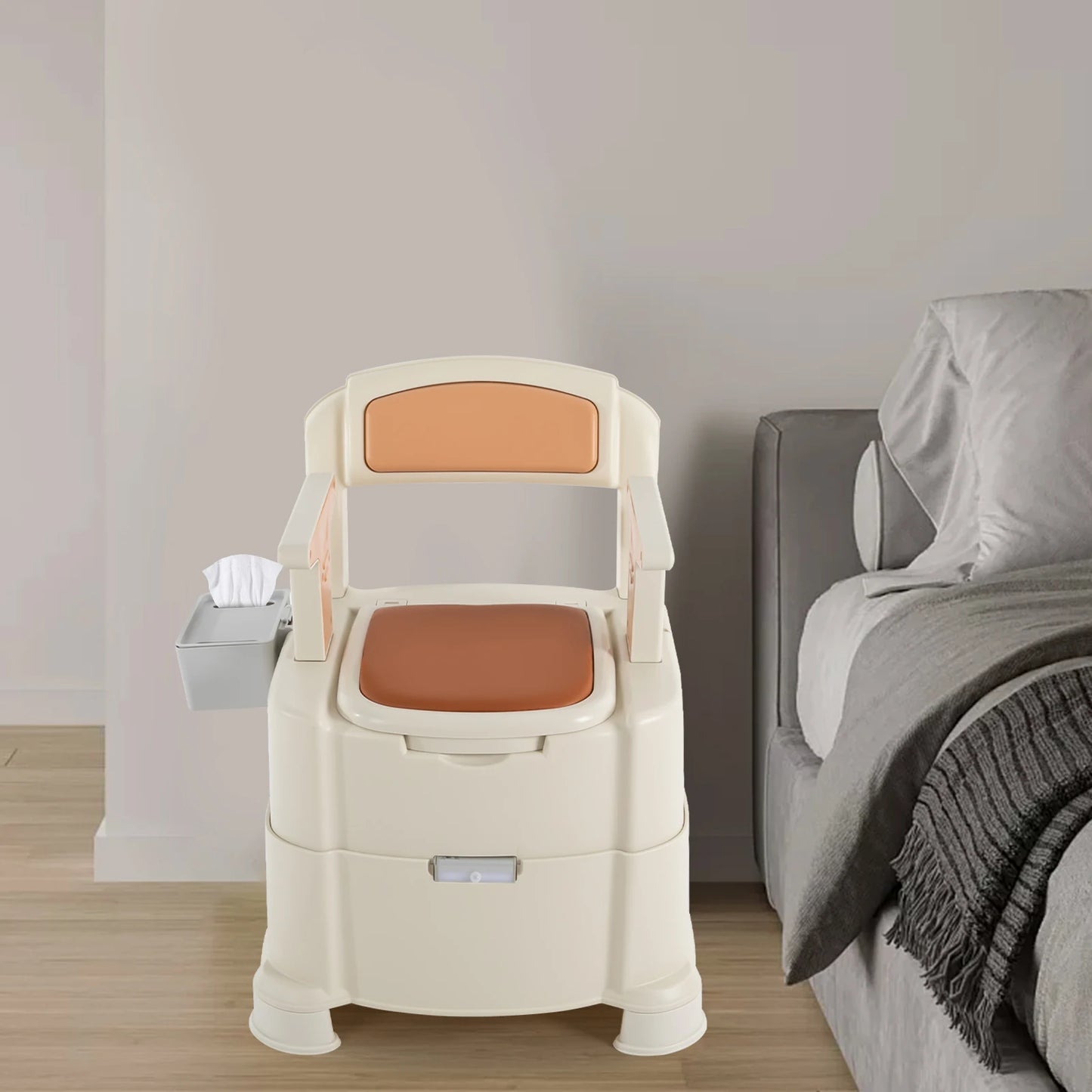 Bedside Portable Toilet With Sensor Night Light And 200kg Load