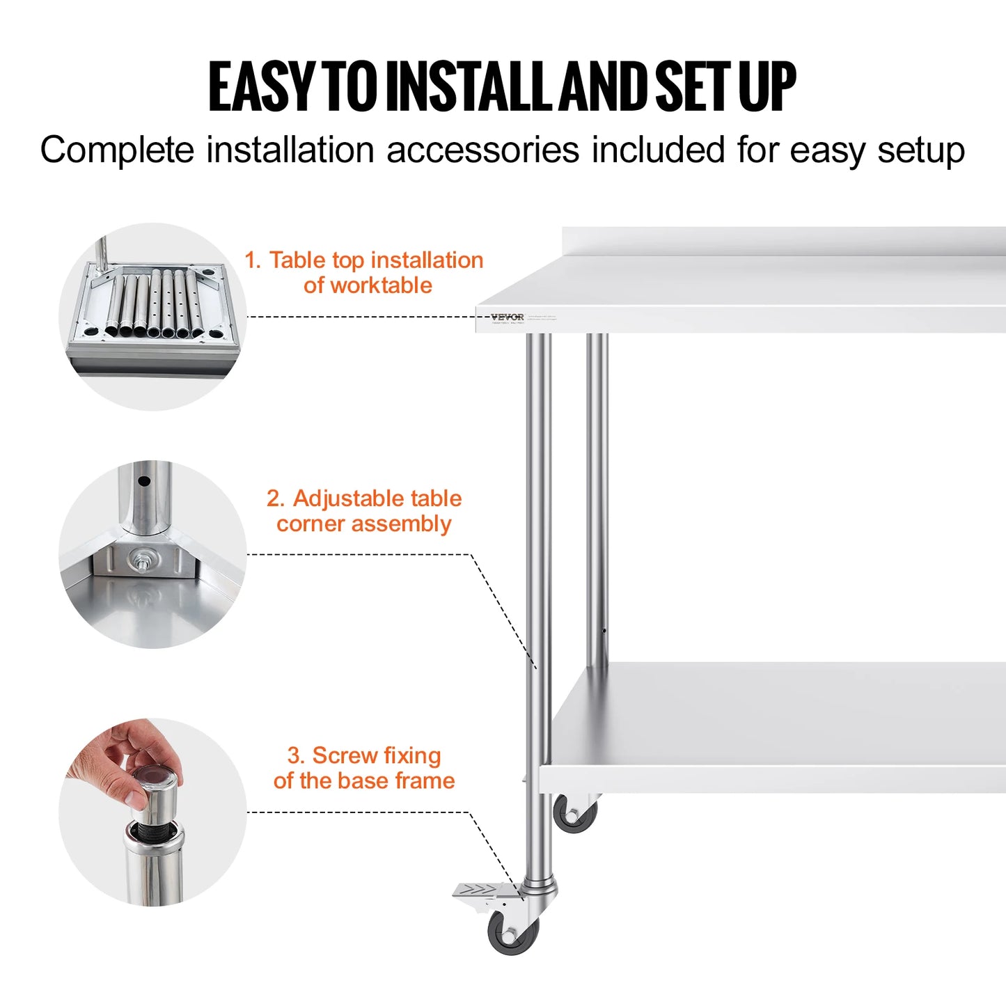 SucceBuy Stainless Steel Work Table With Casters For Commercial Kitchens