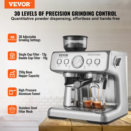 VEVOR Espresso Machine With Grinder 15 Bar Milk Frother