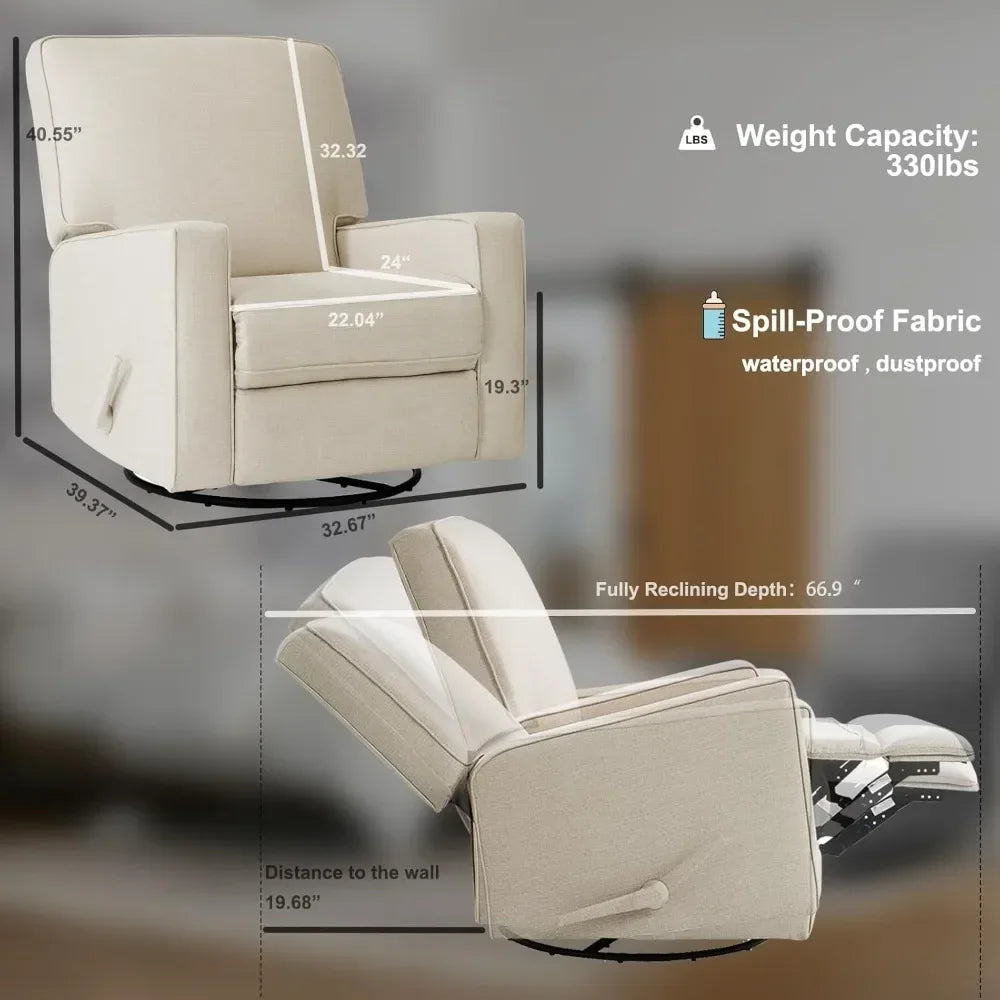 Swivel Rocker Recliner Chair Leather Upholstered for Living Room