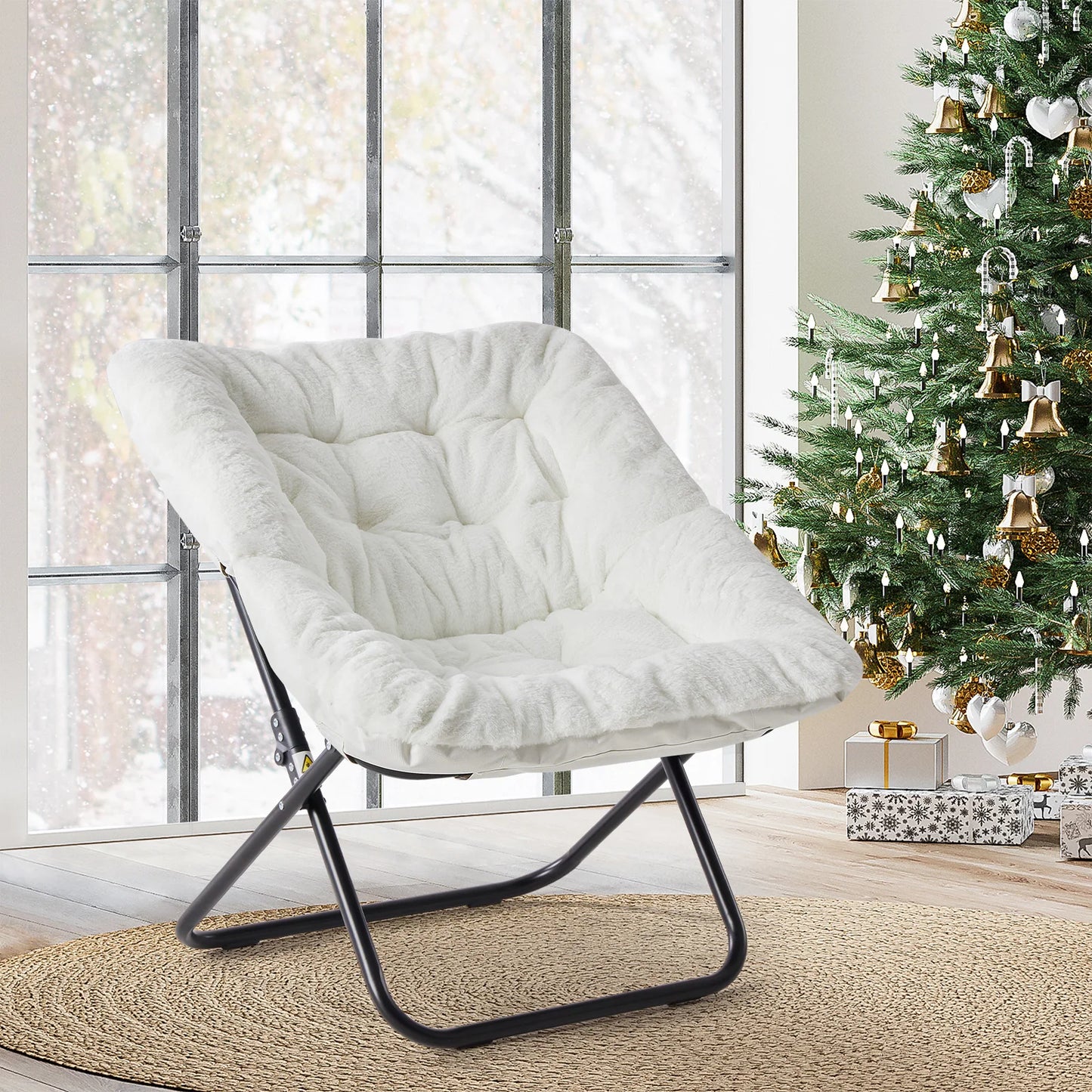 JHK Cozy Saucer Chair With Faux Fur Padded Seat Folding