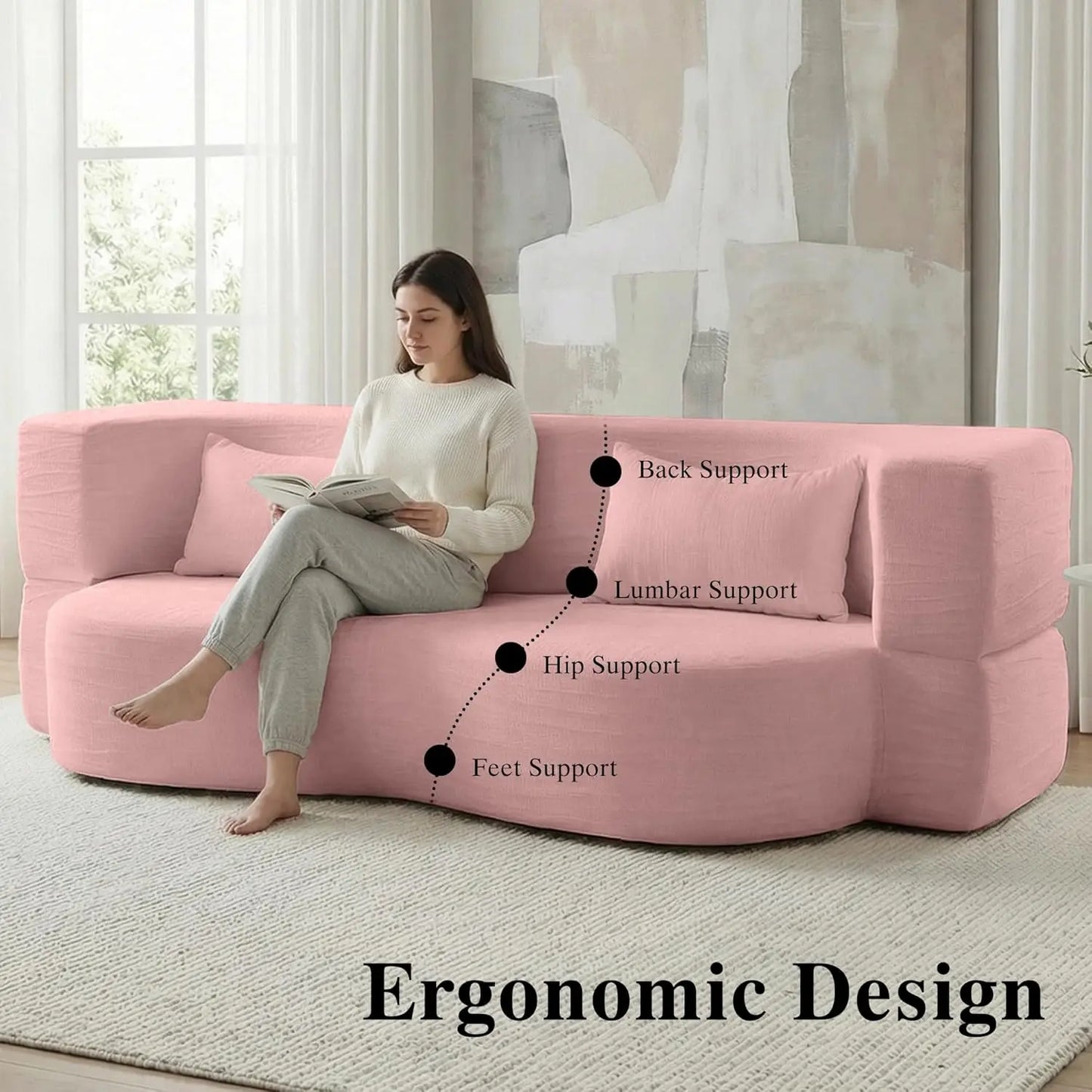 Convertible Sofa Bed 2-In-1 Teddy Fabric Loveseat