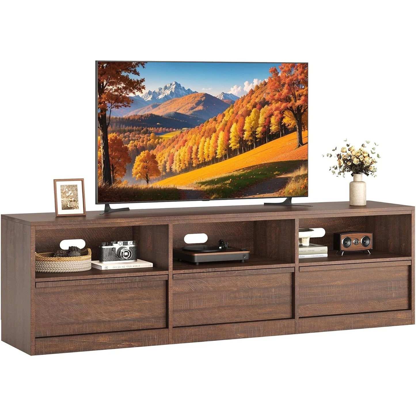 HiMISS Modern TV Stand With Storage 3 Drawers Open Shelves