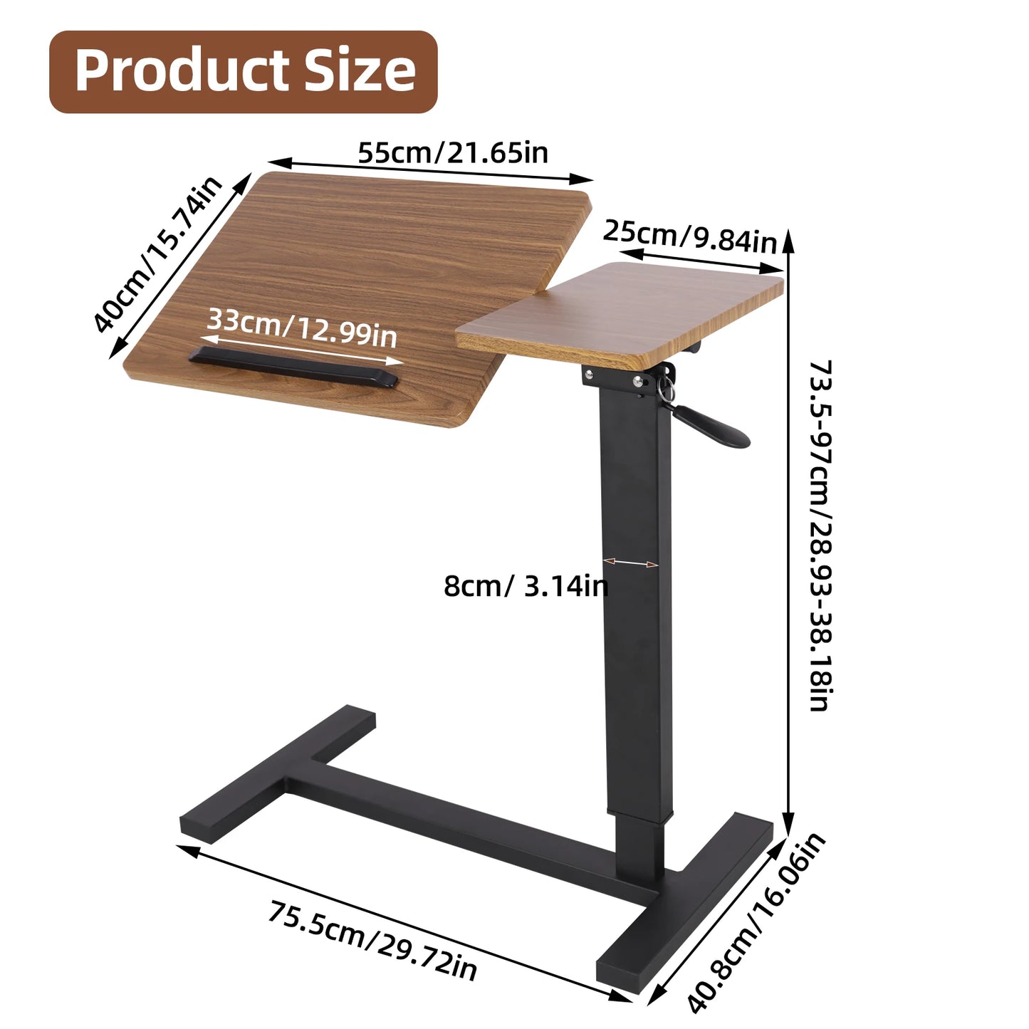 Wisfor Height Adjustable Overbed Table Bedside Desk Laptop With Hidden Wheels