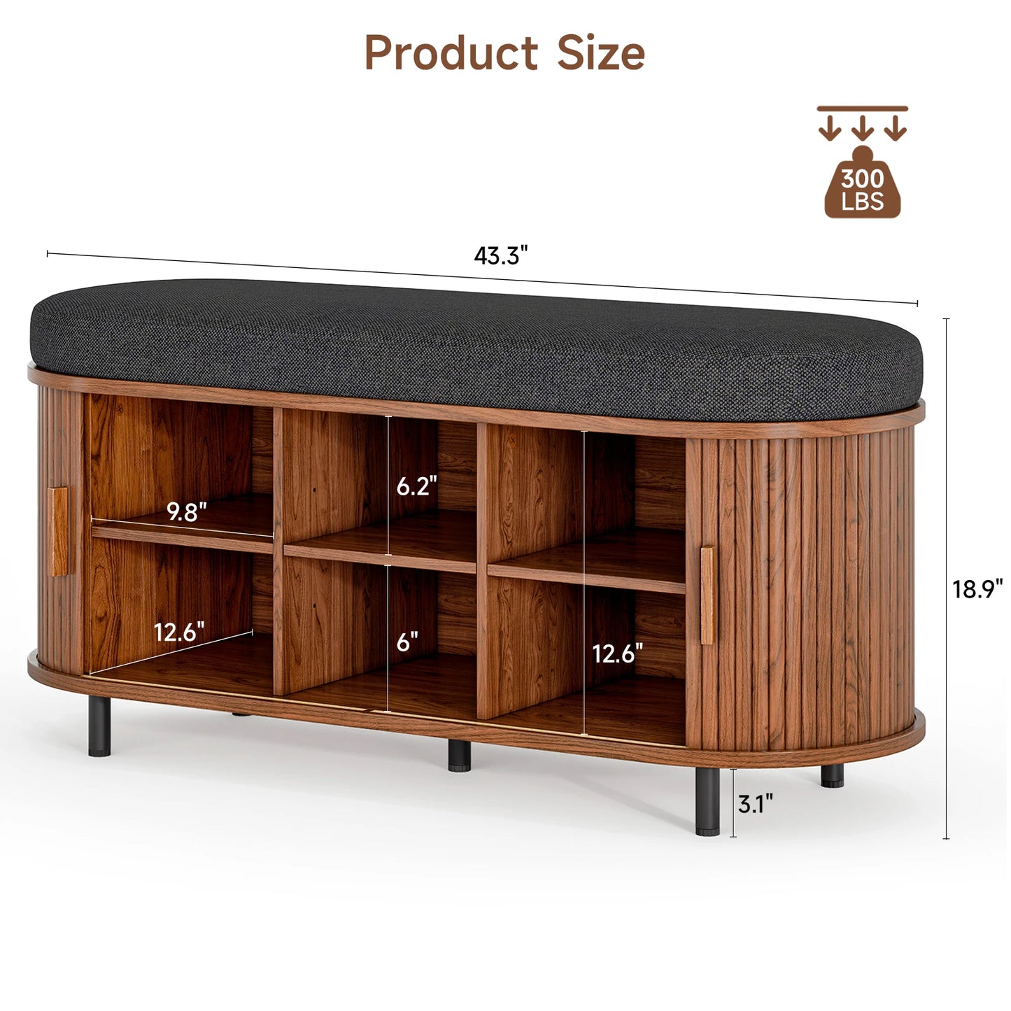 Shoe Storage Bench 3 Tier Organizer With Cushion Sliding Door