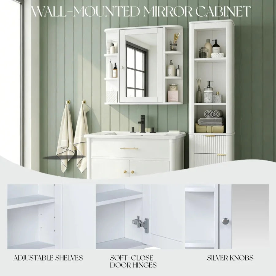 Bathroom Wall Storage Cabinet With Mirror And Adjustable Wood Shelf