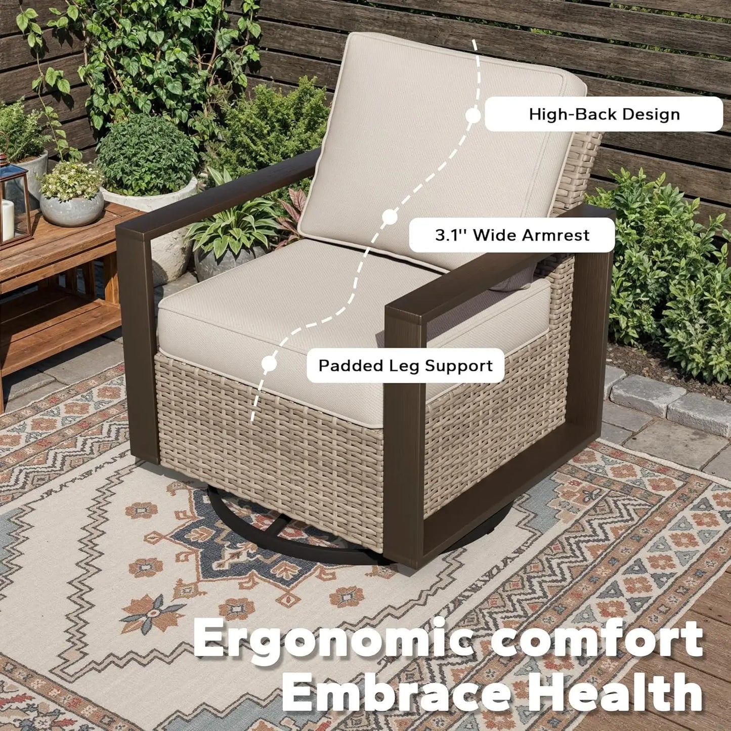 Outdoor Patio Swivel Rocker Chairs Set Metal Frame Wicker Rattan