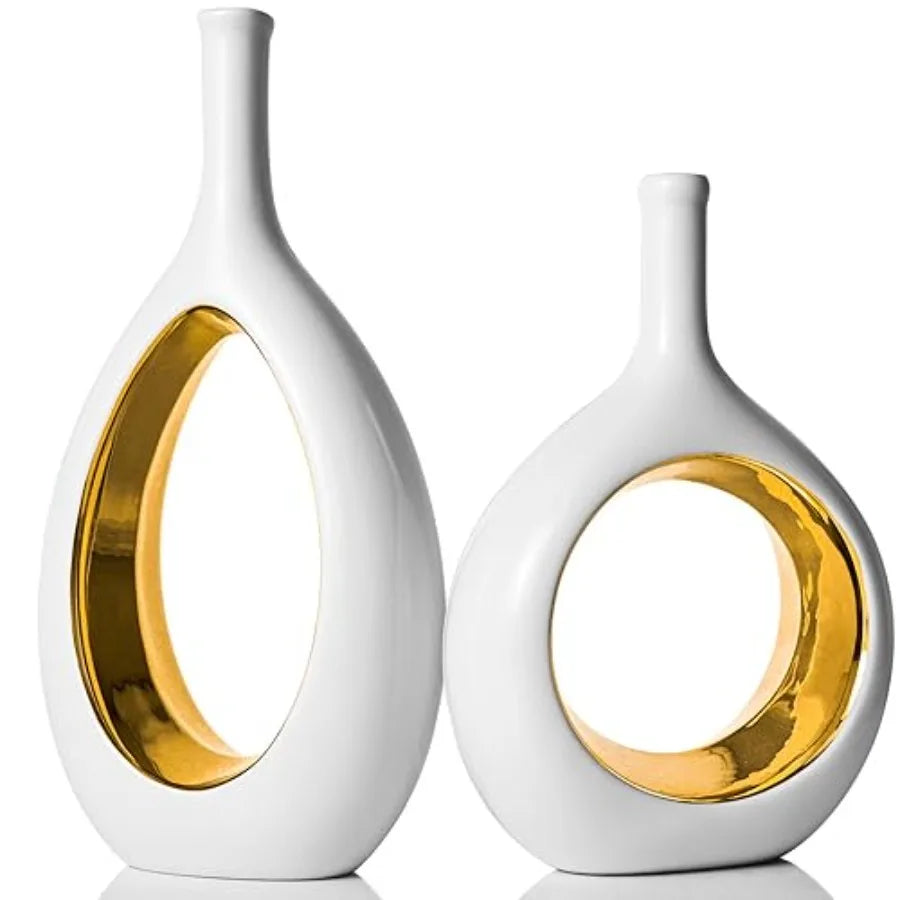 Ceramic Vase Set Modern Hollow Circle Vases For Home Decor
