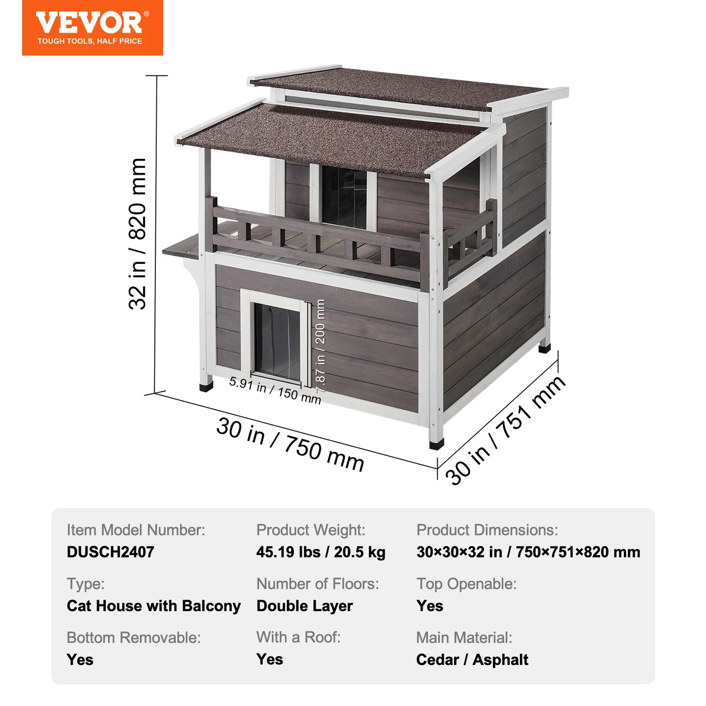 SucceBuy Outdoor Cat House Weatherproof Double Story Wooden Shelter