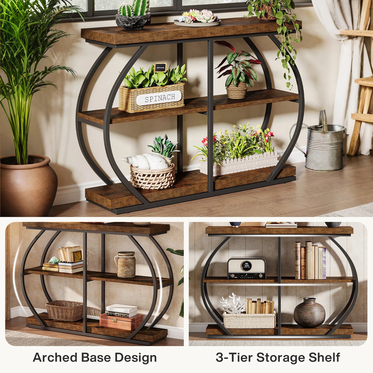 Tribesigns Industrial 3-Tier Console Table With Arched Frame
