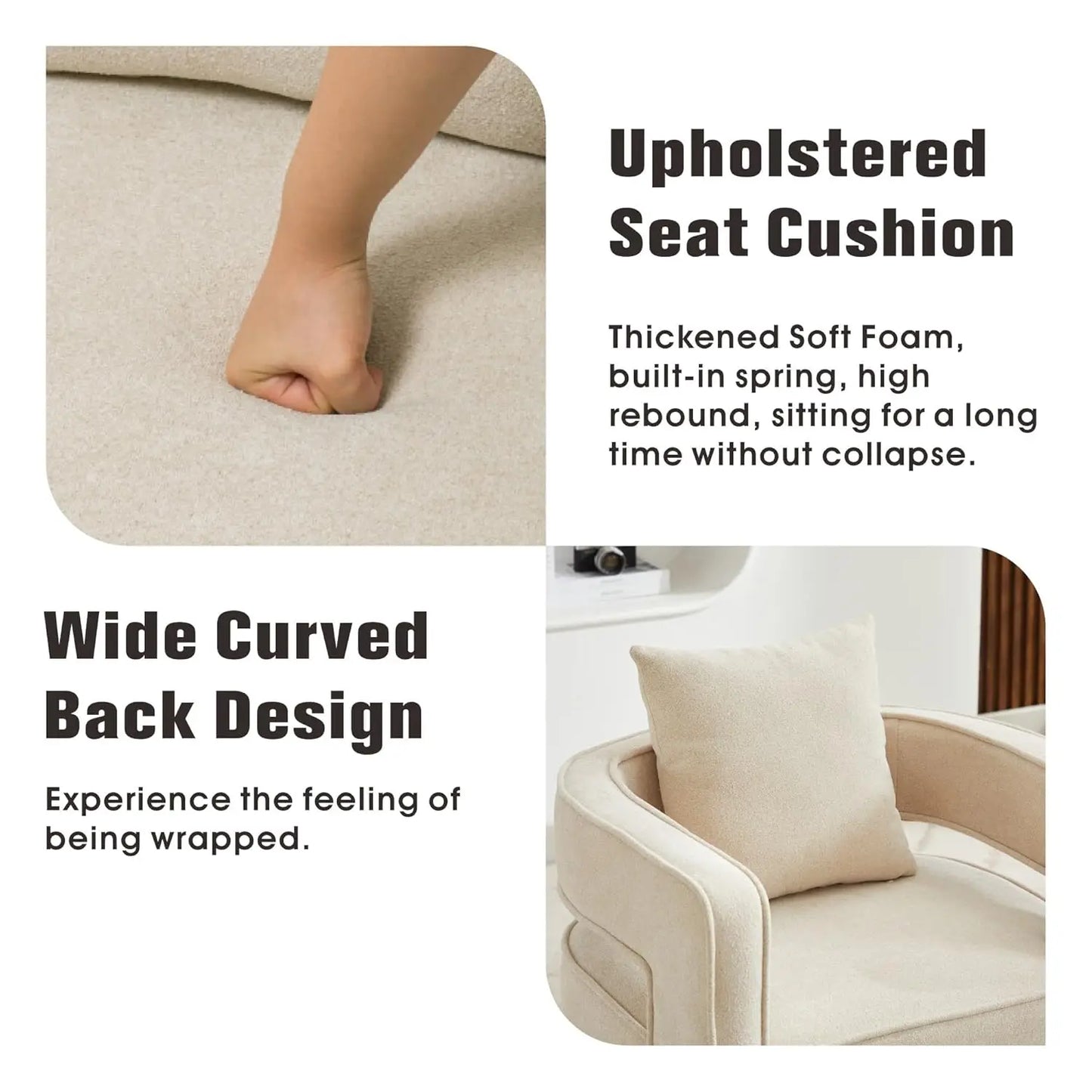 Upholstered Open Back Linen Barrel Chairs Set of 2 for Living Room
