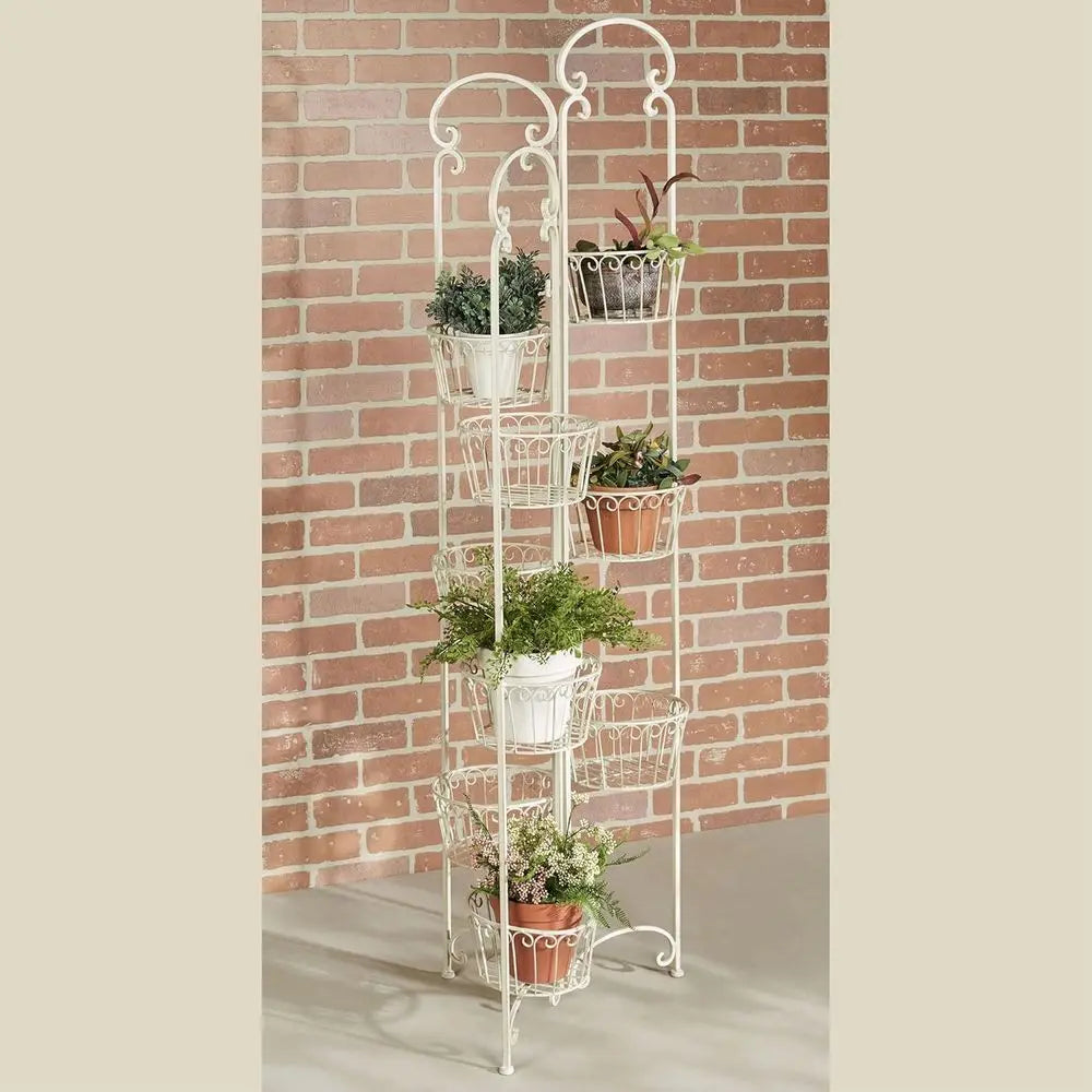Nine-Plant Metal Plant Stand For Indoor And Outdoor Use