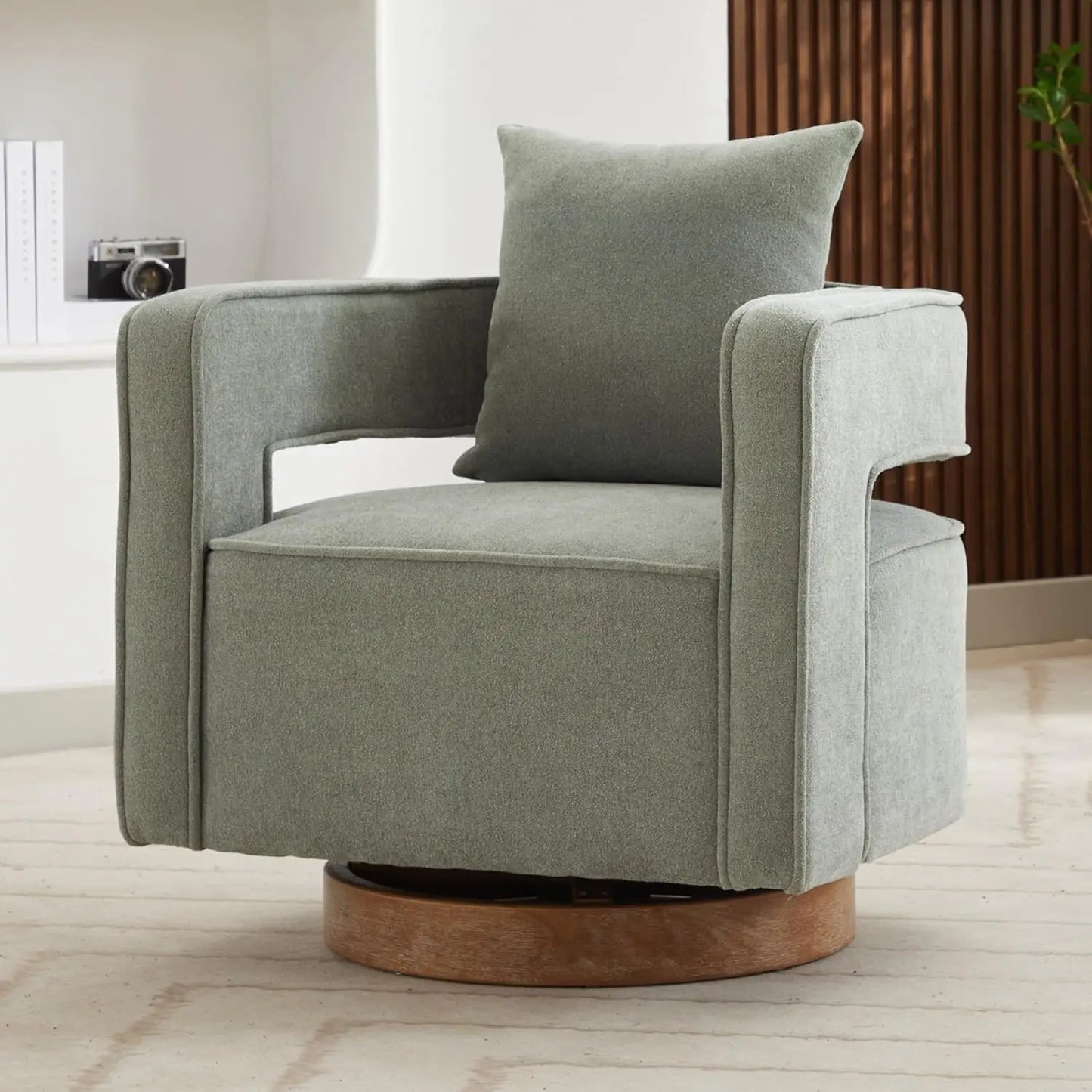 Upholstered Open Back Linen Barrel Chairs Set of 2 for Living Room