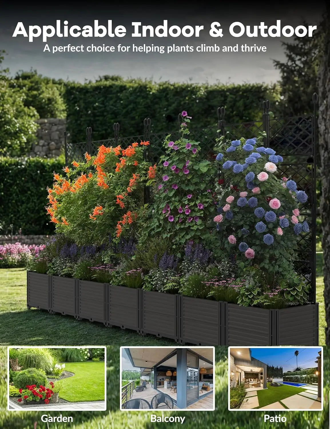 TWISTER.CK Plastic Planter Box With Trellis Rack For Outdoor Garden