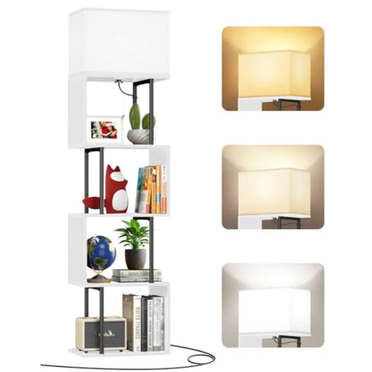 5 Tier Floor Lamp Shelves Remote Dimmable S Shaped Bookshelf