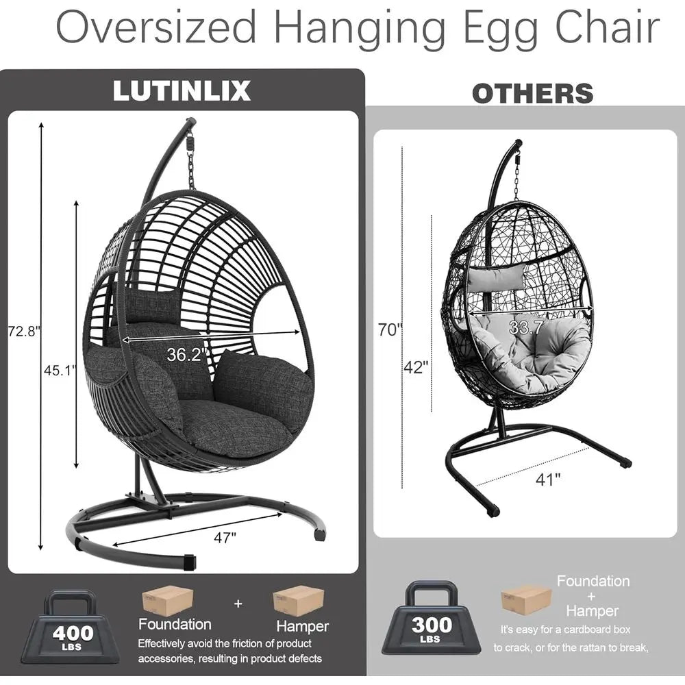 Wicker Hanging Egg Chair With Stand Indoor Or Outdoor Use