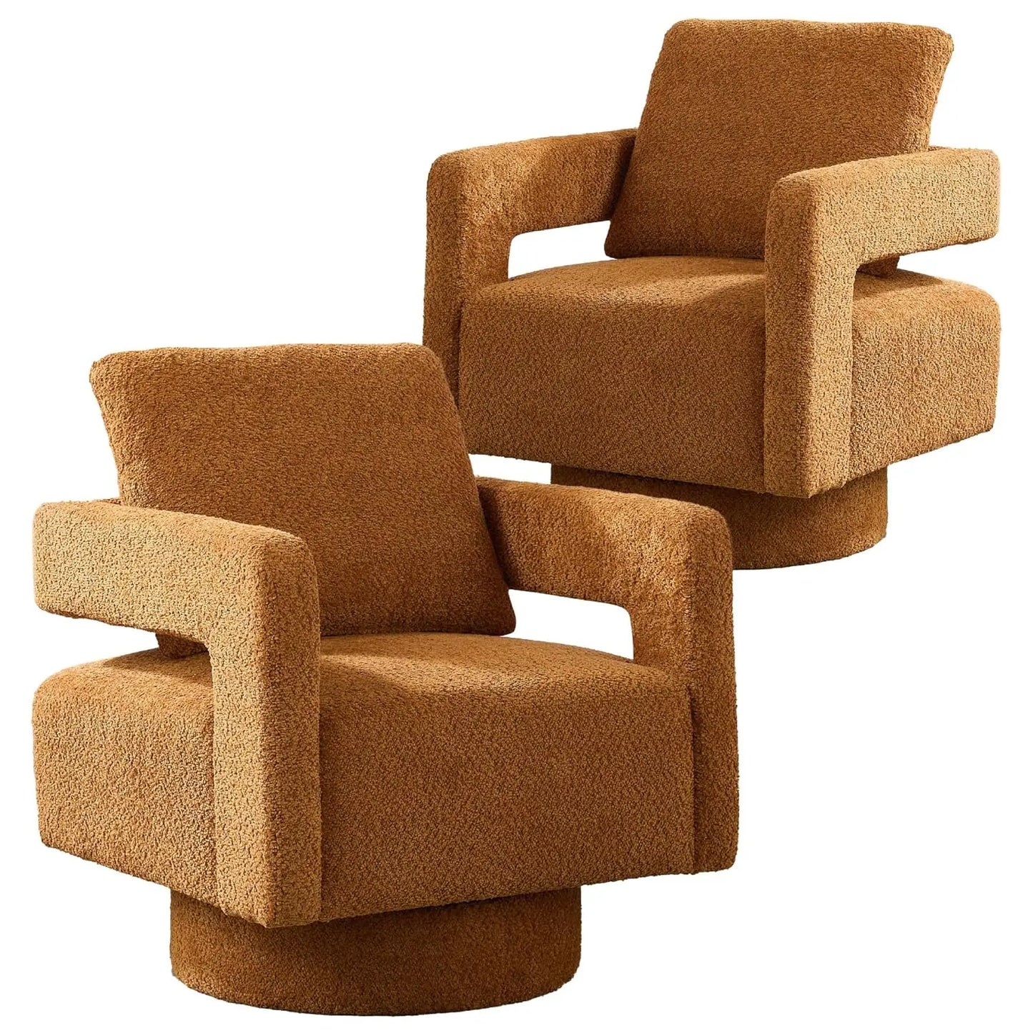 Upholstered Open Back Linen Barrel Chairs Set of 2 for Living Room